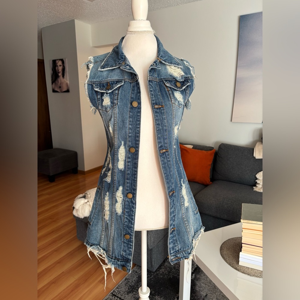 Distressed Denim Vest